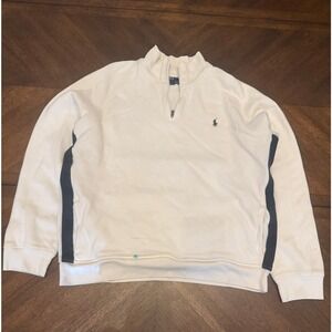 Polo Ralph Lauren Mens XL Quarter Zip Sweatshirt Cream Navy Side Stripe Pullover